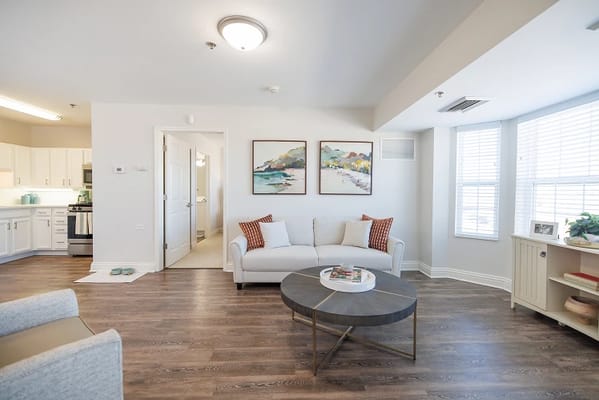 Bright interior of a resident room with modern decor