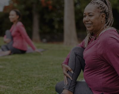 Residents participating in outdoor yoga session