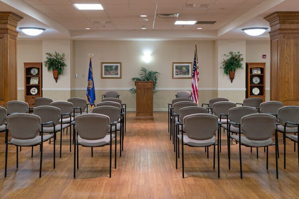 Interior of a meeting room with chairs arranged