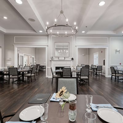 Elegant dining area with tables set for meals