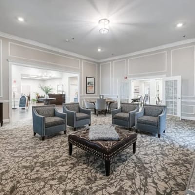 Interior view of a common area with seating