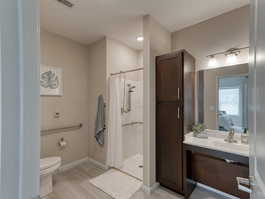 Modern bathroom in a senior living facility