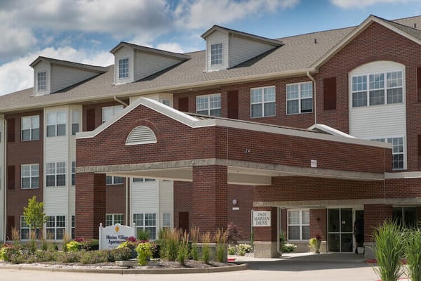 Exterior view of Marian Village building entrance