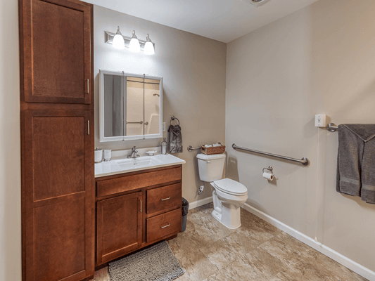 Bright bathroom in senior living facility