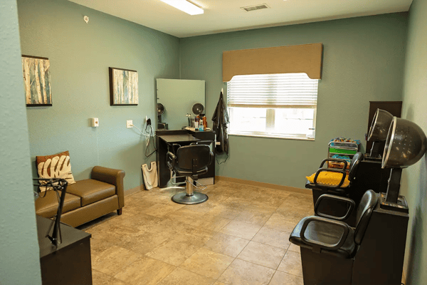 Interior view of a salon area in the facility