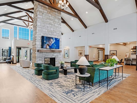 Interior view of a welcoming common area with seating