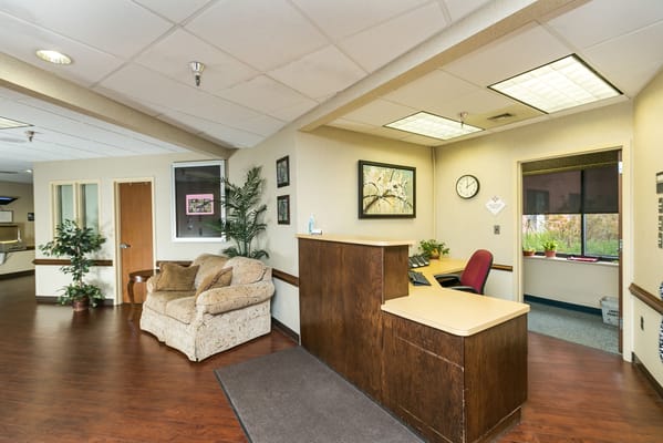 Interior view of a nursing home reception area