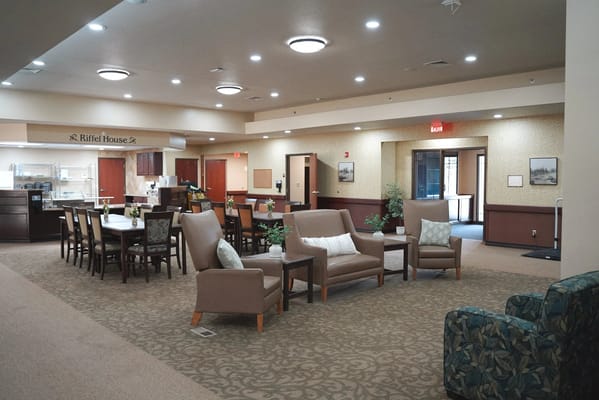 Interior common area with seating and dining facilities