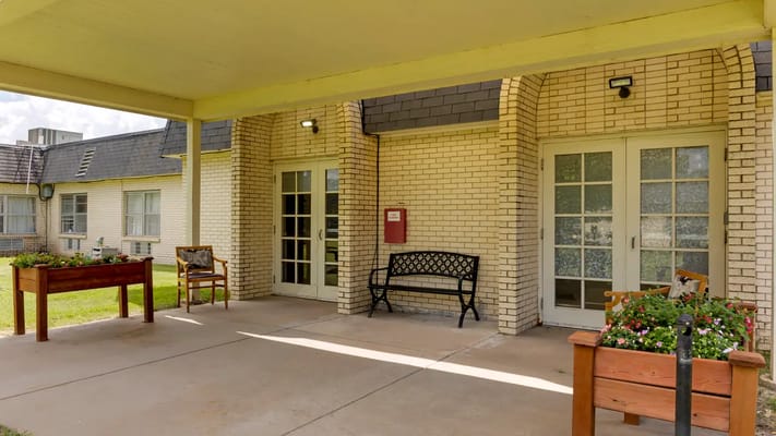 Entrance area of a senior living facility with seating