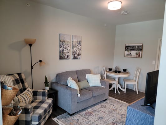 Cozy living area in a senior living facility
