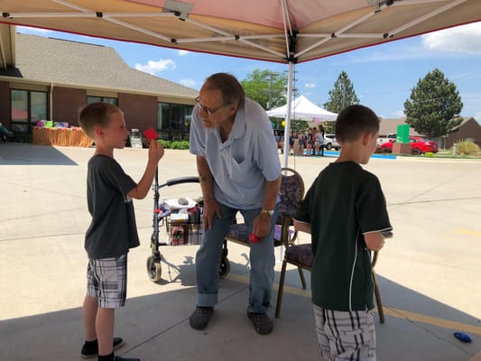 Residents interacting outdoors at a community event
