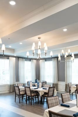 Dining room with tables and elegant lighting
