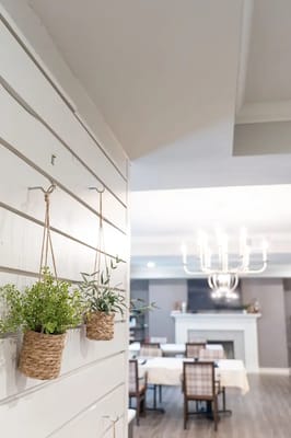 Interior view of a dining area with plants