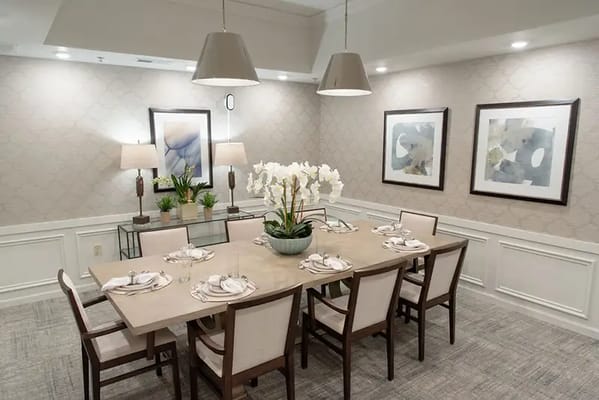 Elegant dining room setup with table and decor