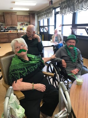 Residents enjoying a themed event with decorations
