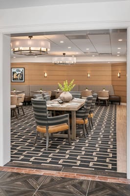 Dining room with elegant seating and decor