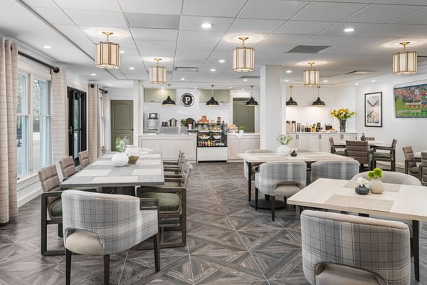 Bright dining area with modern furnishings