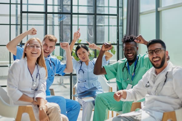 Healthy staff celebrating in a common area