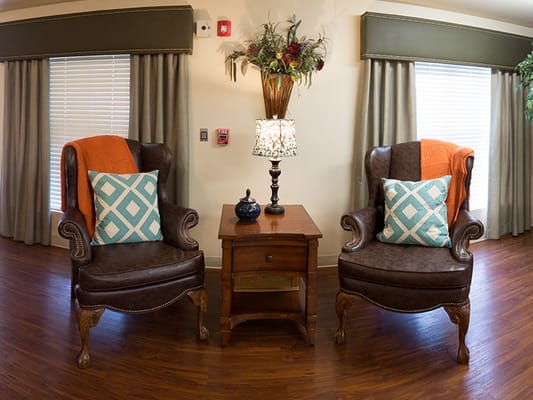 Comfortable chairs in a common area of the facility