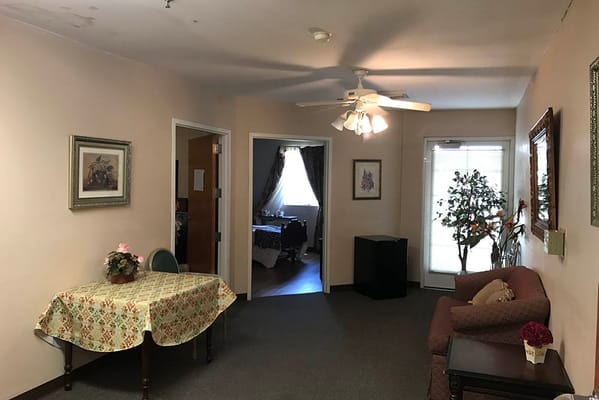 Interior view of a resident room with furniture