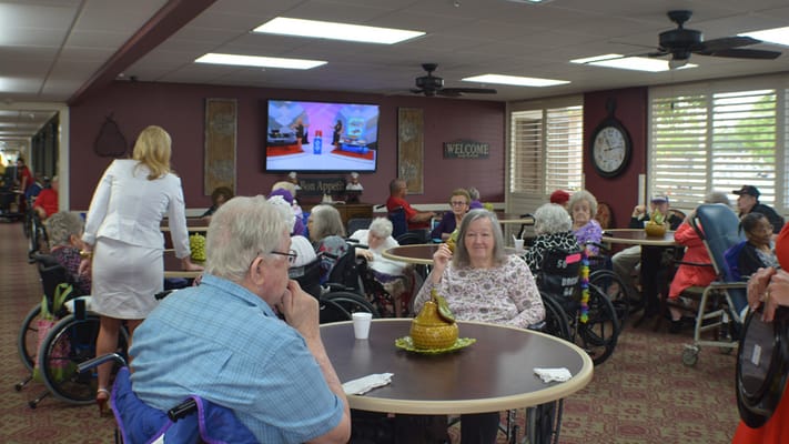 Residents enjoying a group activity in a common area