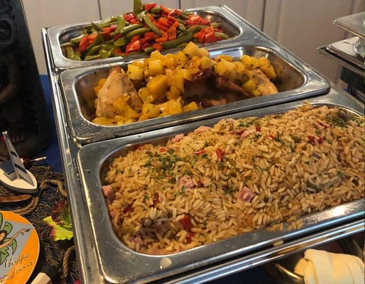 Colorful food trays prepared for a meal service