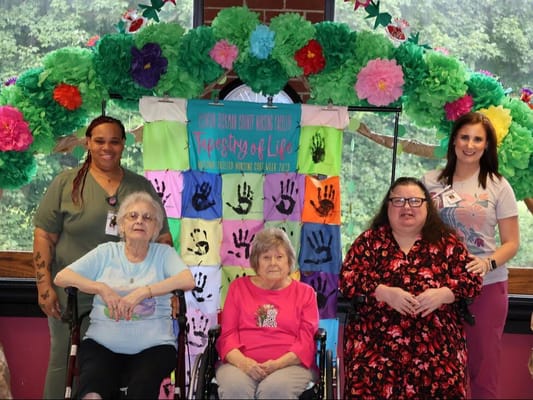 Residents participating in a colorful community event