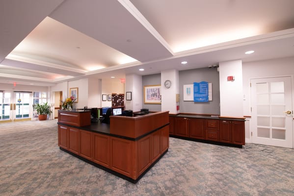 Interior view of the reception area in an assisted living facility