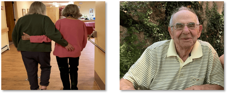 Residents walking together in a hallway