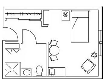 Basic architectural floor plan of a resident room