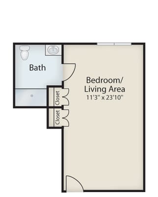 Floor plan of a bedroom and bathroom layout