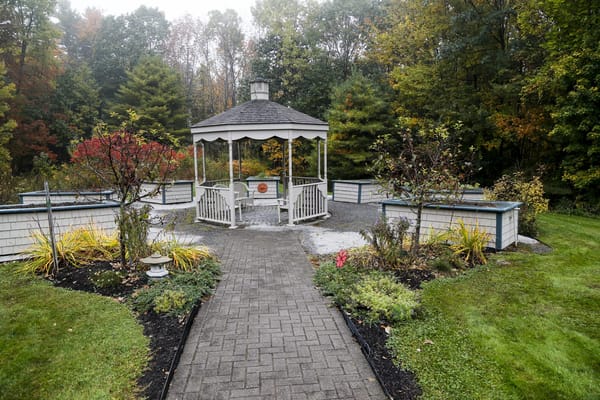 Path leading to a gazebo in a garden