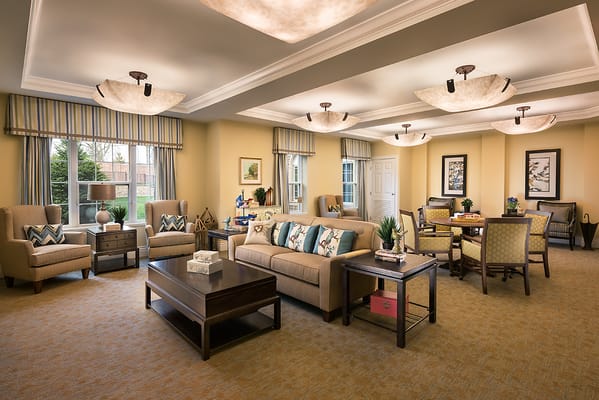 Bright common area with comfortable seating and decor