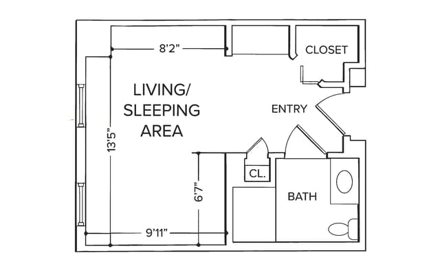 Architectural floor plan of a living/sleeping area