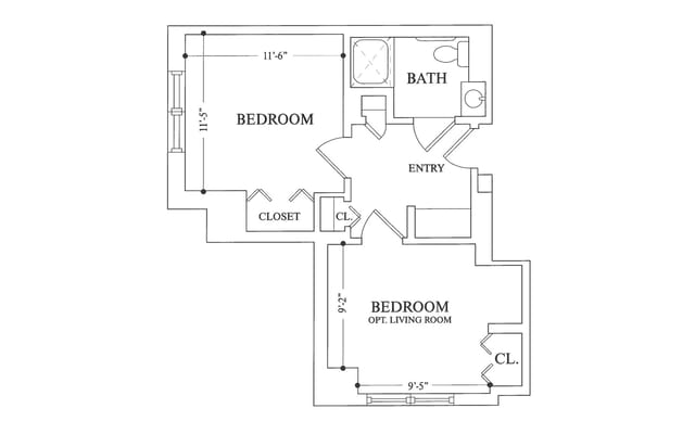 Architectural floor plan of a resident unit layout