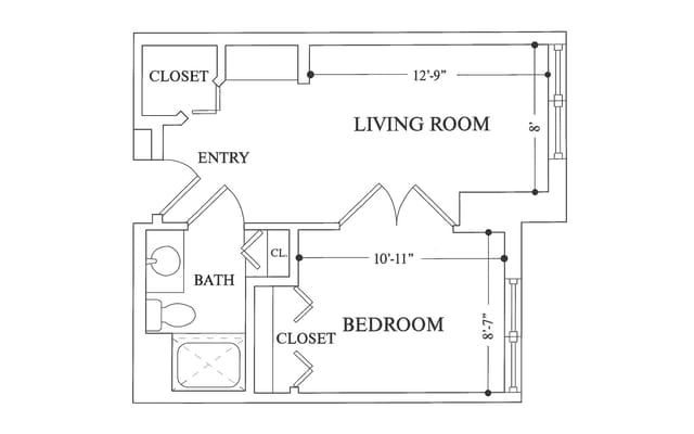 Architectural floor plan of a living unit
