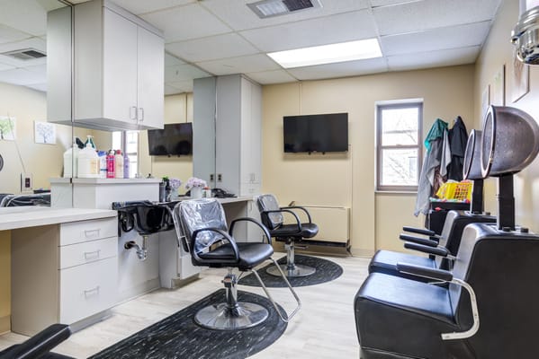 Interior view of a hair salon in the facility