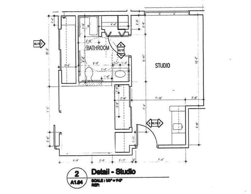 Architectural floor plan for a studio apartment
