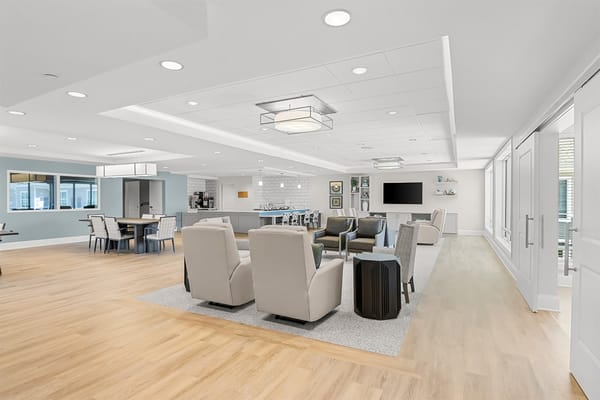 Bright common area with modern furnishings