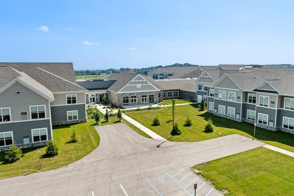 Aerial view of the Meadow Valley facility with landscaping