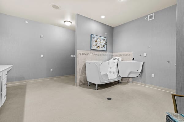 Interior bathing area with large tubs