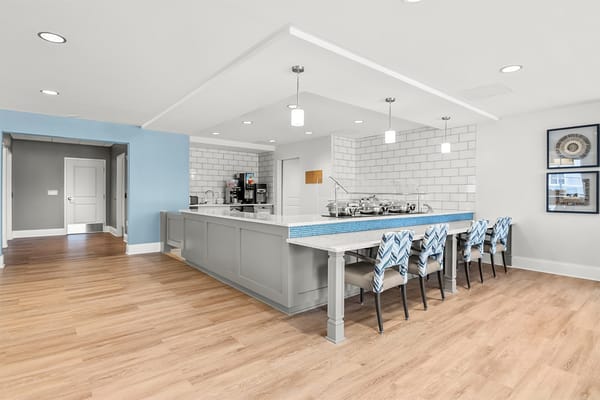 Bright dining area with a modern kitchen