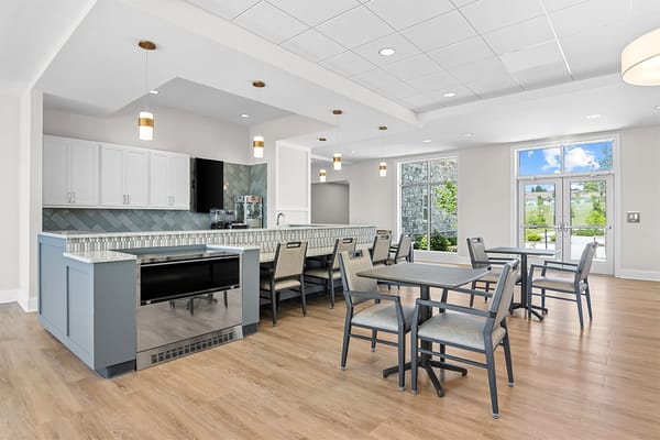 Bright dining area with modern furnishings