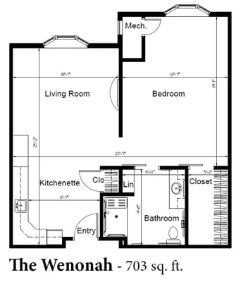 Architectural floor plan of a resident unit