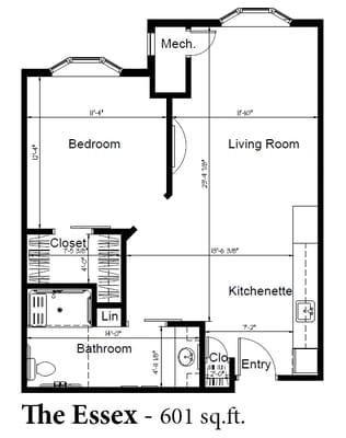 Architectural floor plan of The Essex unit