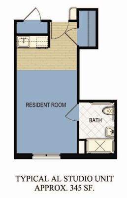 Architectural floor plan of a studio unit