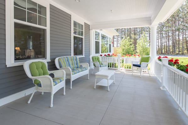 Inviting outdoor seating area with flowers