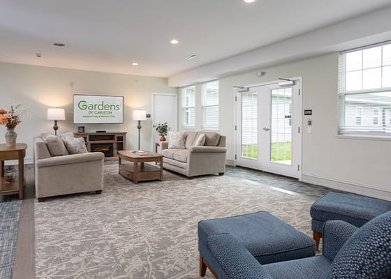 Bright and inviting common area with seating