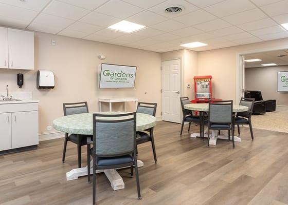Interior common area with tables and chairs