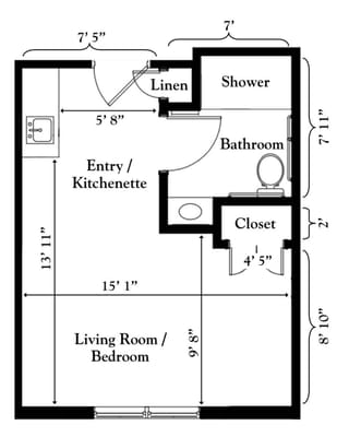 Architectural floor plan of a resident unit